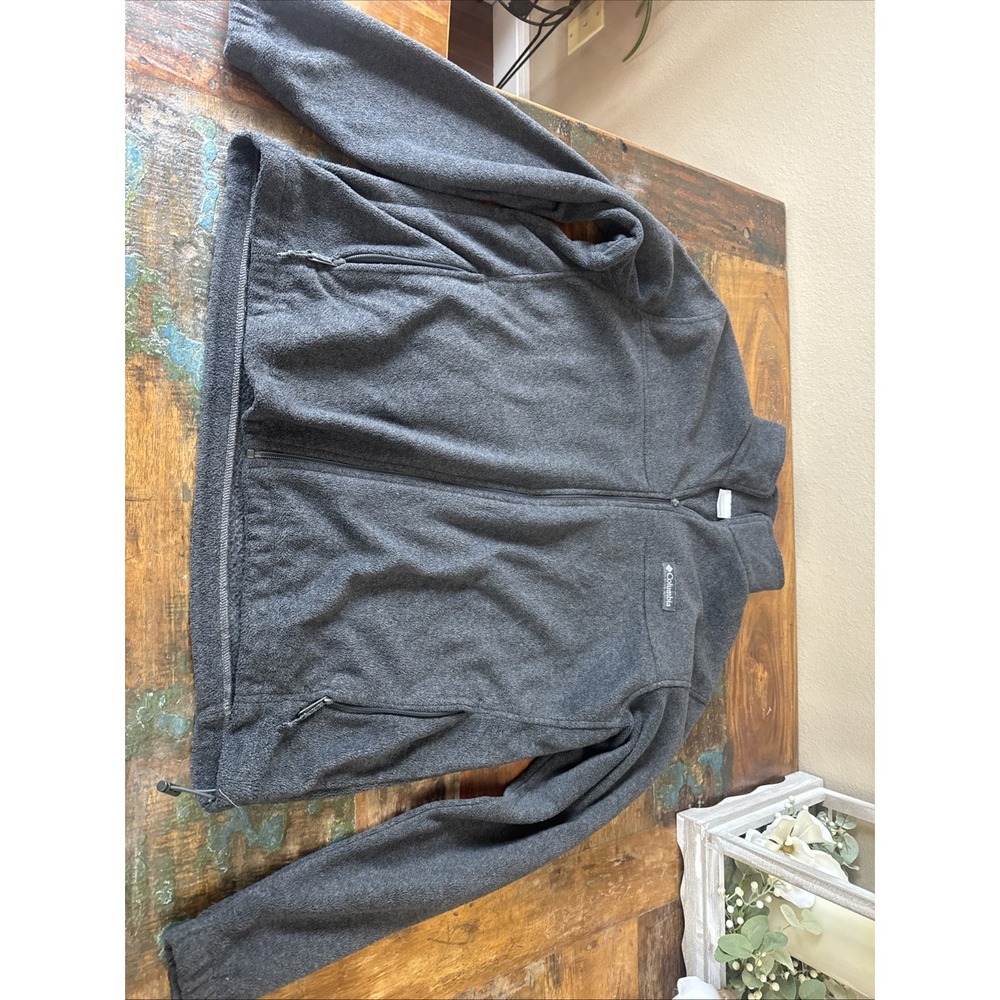 Columbia Charcoal Gray Fleece Jacket Coat Full Zip Pockets Size xl EUC